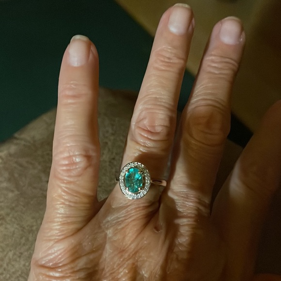 JTV Solid Gold Ring with Ethiopian Emerald and Diamond Yellow Gold Band